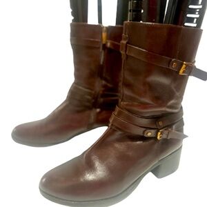 BANDOLINO Dursal Brown Leather Calf Women Size 9.5 Medium Brass Buckle